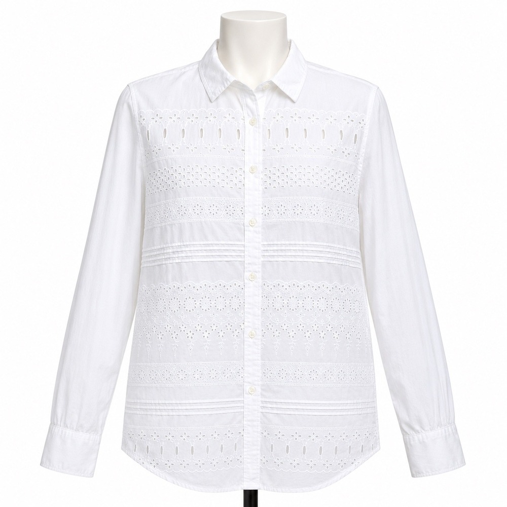Polo Ralph Lauren Eyelet Button Up Shirt White Cotton Womens 2 Embroidered Top
